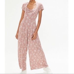 NWT Urban Outfitters KerriAnn Wide Leg Jumpsuits in Crepe Pink White